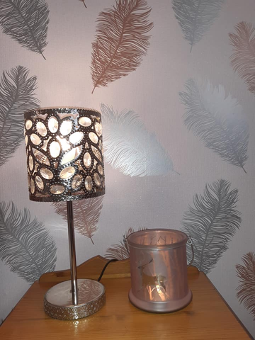 Showing wallpaper Holden Decor Astonia Feather Blush Pink Metallic Glitter Wallpaper - 75891 on the wall