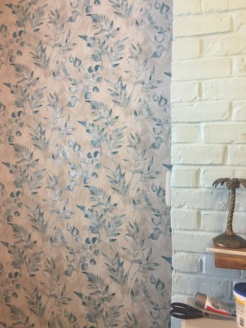 Showing wallpaper Holden Decor Bracken Leaf Teal Metallic Wallpaper - 90132 on the wall