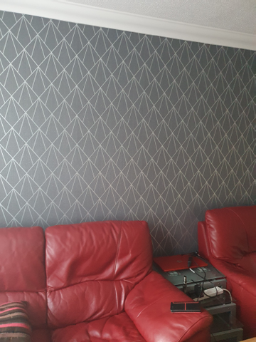 Showing wallpaper Muriva Indra Geometric Charcoal Metallic Glitter Wallpaper - 154104 on the wall