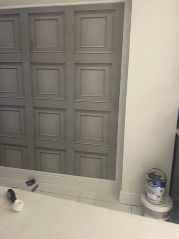 Showing wallpaper Belgravia Decor Oliana Wood Panel 3D Effect Grey Wallpaper - 8492 on the wall