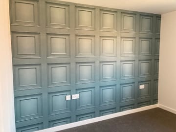 Showing wallpaper Belgravia Decor Oliana Wood Panel 3D Effect Dove Grey/Cream Wallpaper - 8493 on the wall