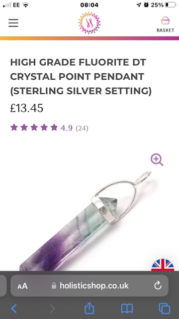Rainbow Fluorite Crystal 7 Chakra Pendant Necklace - Sterling Silver, Charged For Reiki & Healing