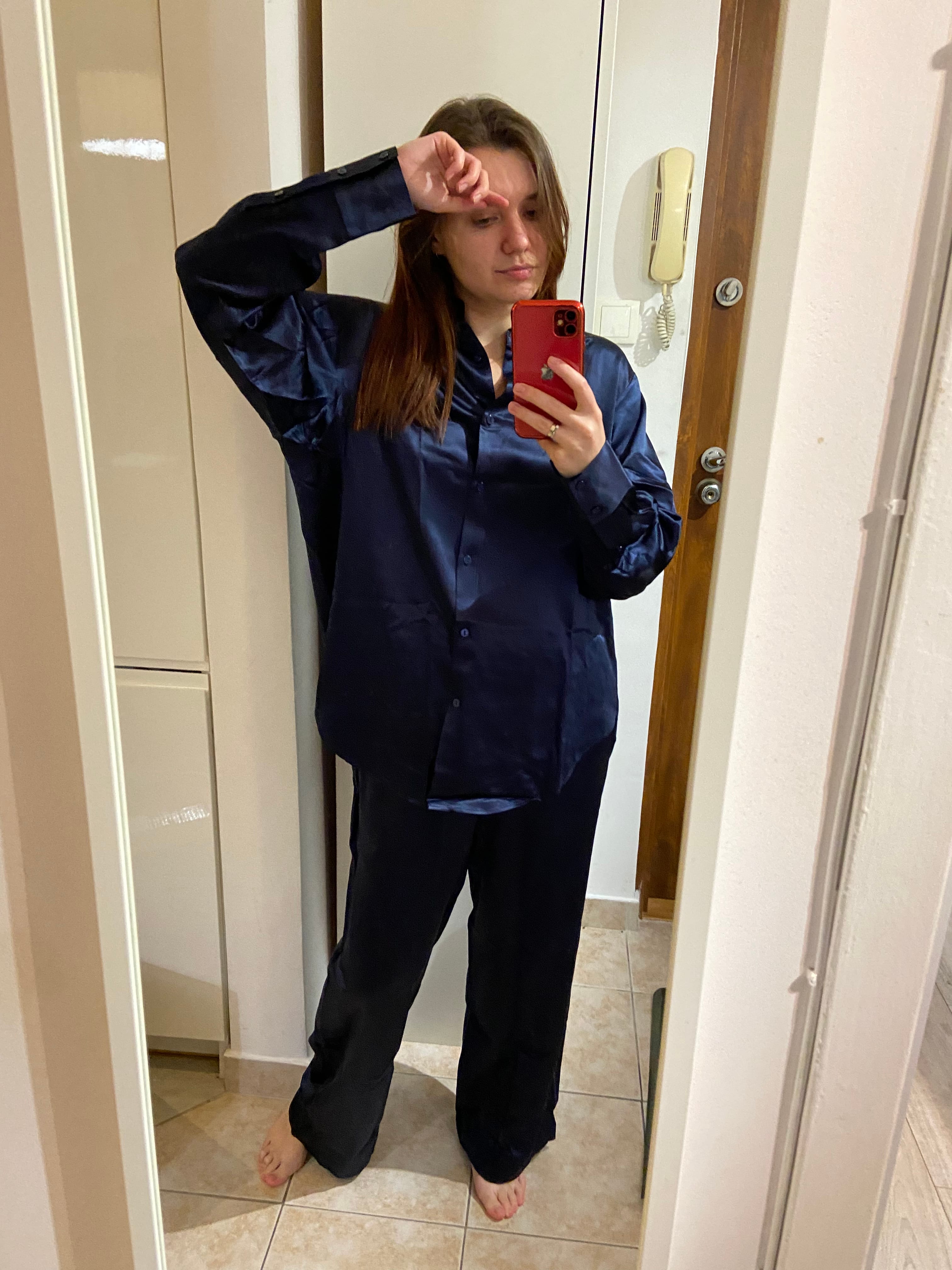 Anjue Pigiama Donna In Raso Di Seta - Maniche Corte Con Pantaloncini, Set 2 Pezzi Con Bottoni, Viola, Taglie S-XXL