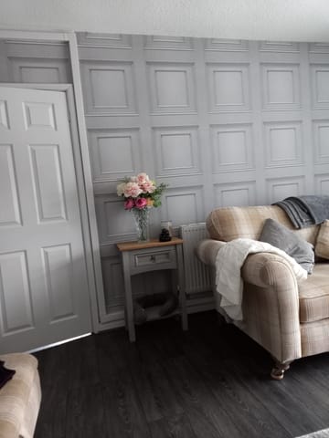 Showing wallpaper Belgravia Decor Oliana Wood Panel 3D Effect Grey Wallpaper - 8492 on the wall
