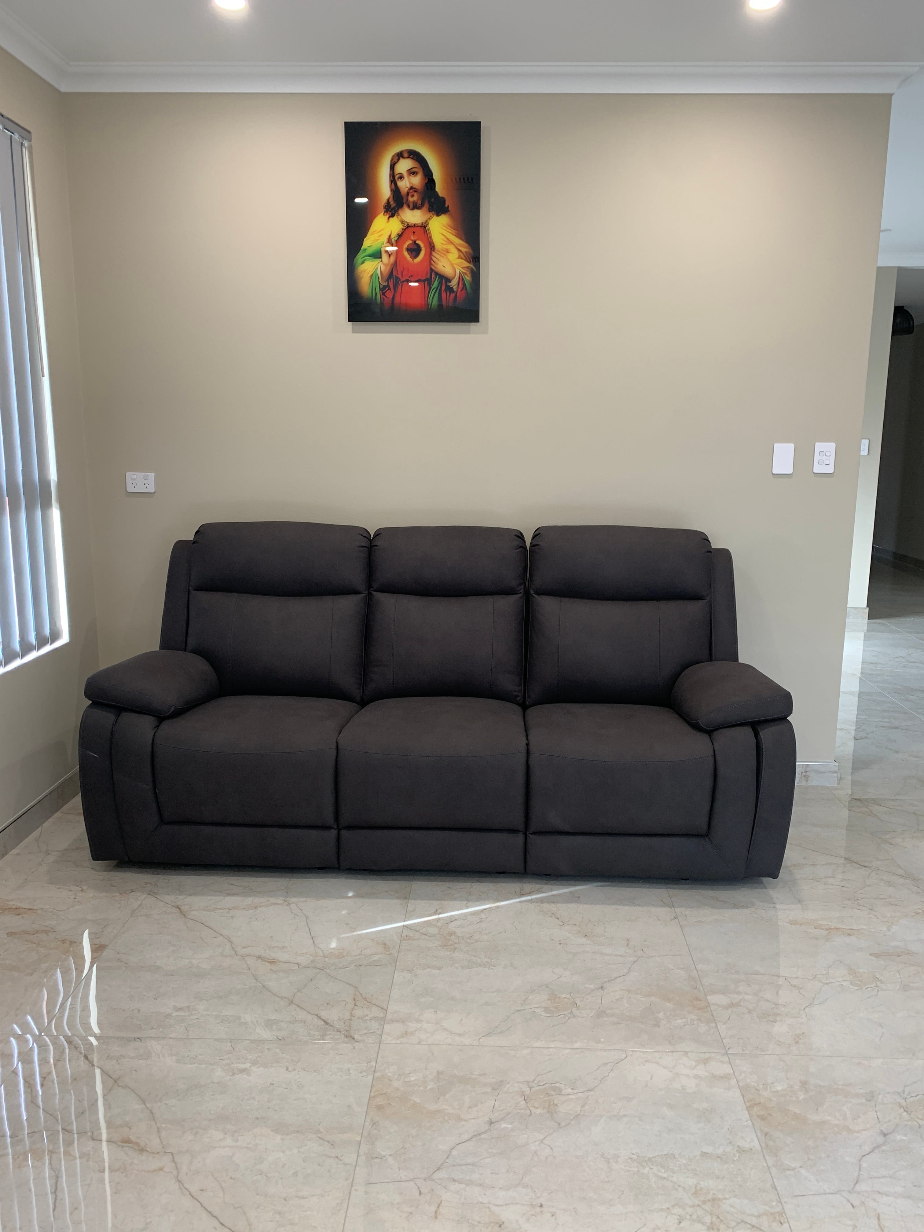 BLACK SAN MARCO Fabric Seater Sofa with Inbuilt Recliners