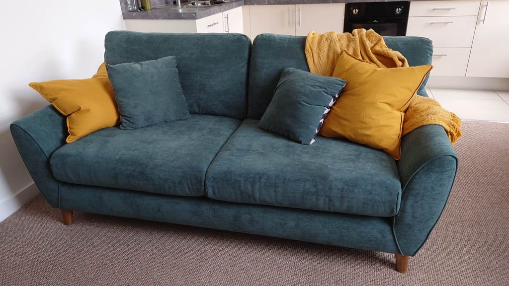 Milner Teal Fabric 3Seater Sofa Oak Furnitureland