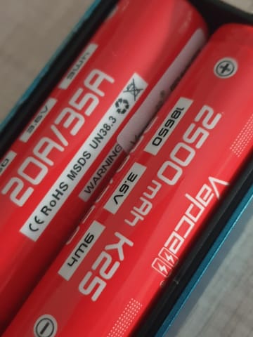 K25 18650 2500mAh Battery by Vapcell - Pack of 2 - review image uploaded by customer