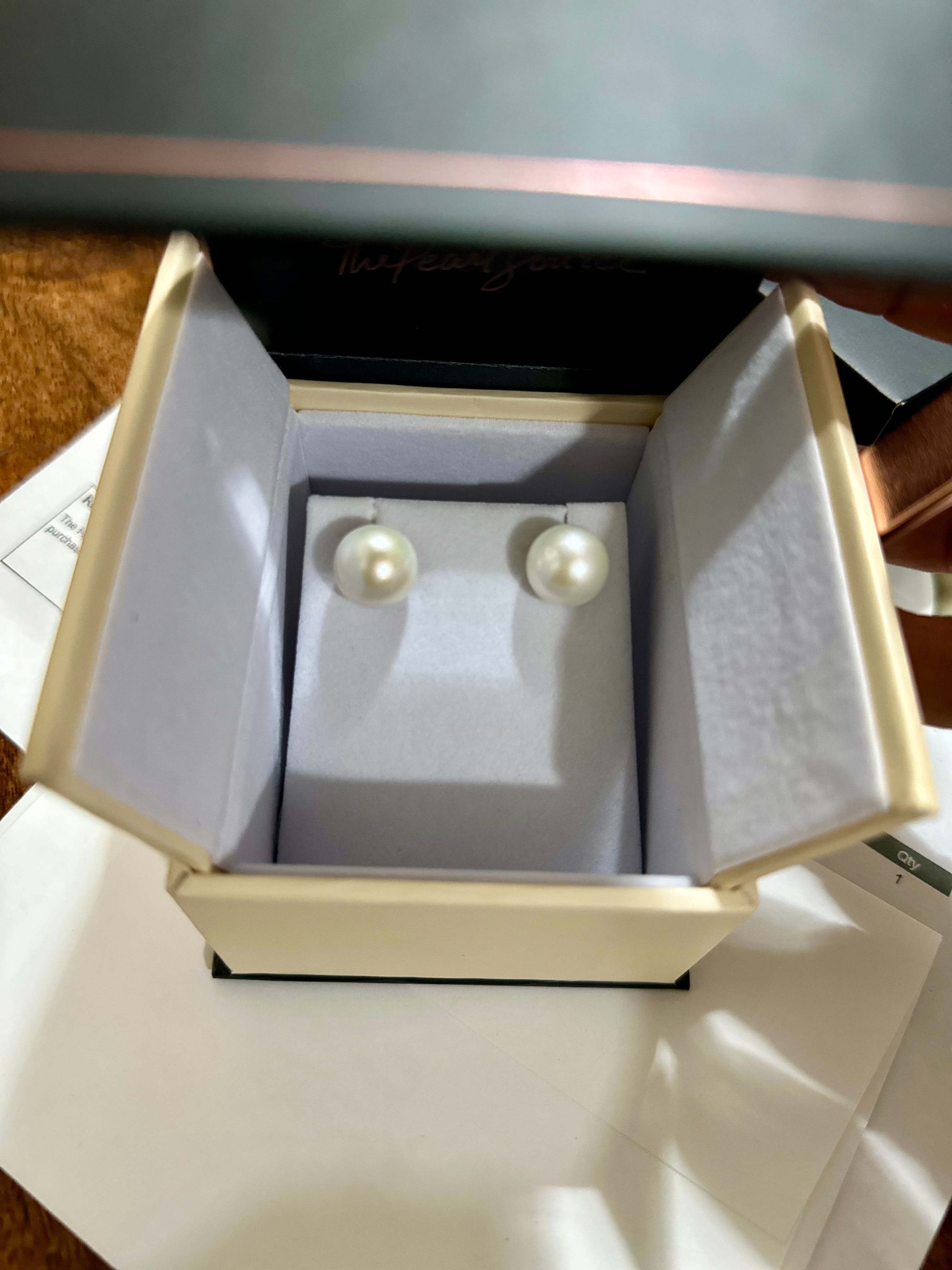 11-12mm Natural Fresh Water Button Pearl 925 Sterling Silver Stud