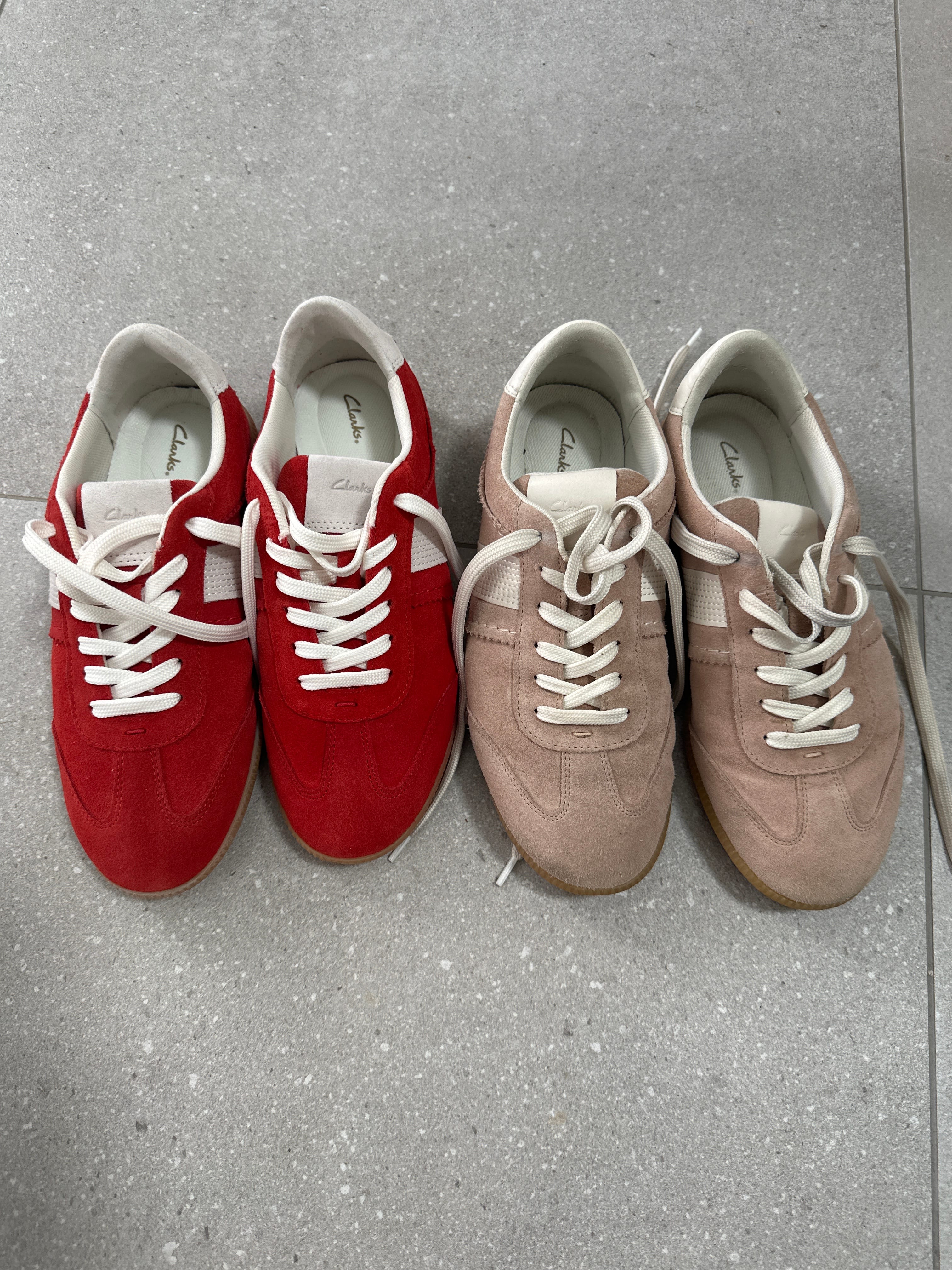 Womens Stara Walk Red Combination Suede Trainers, Lace Up Trainers