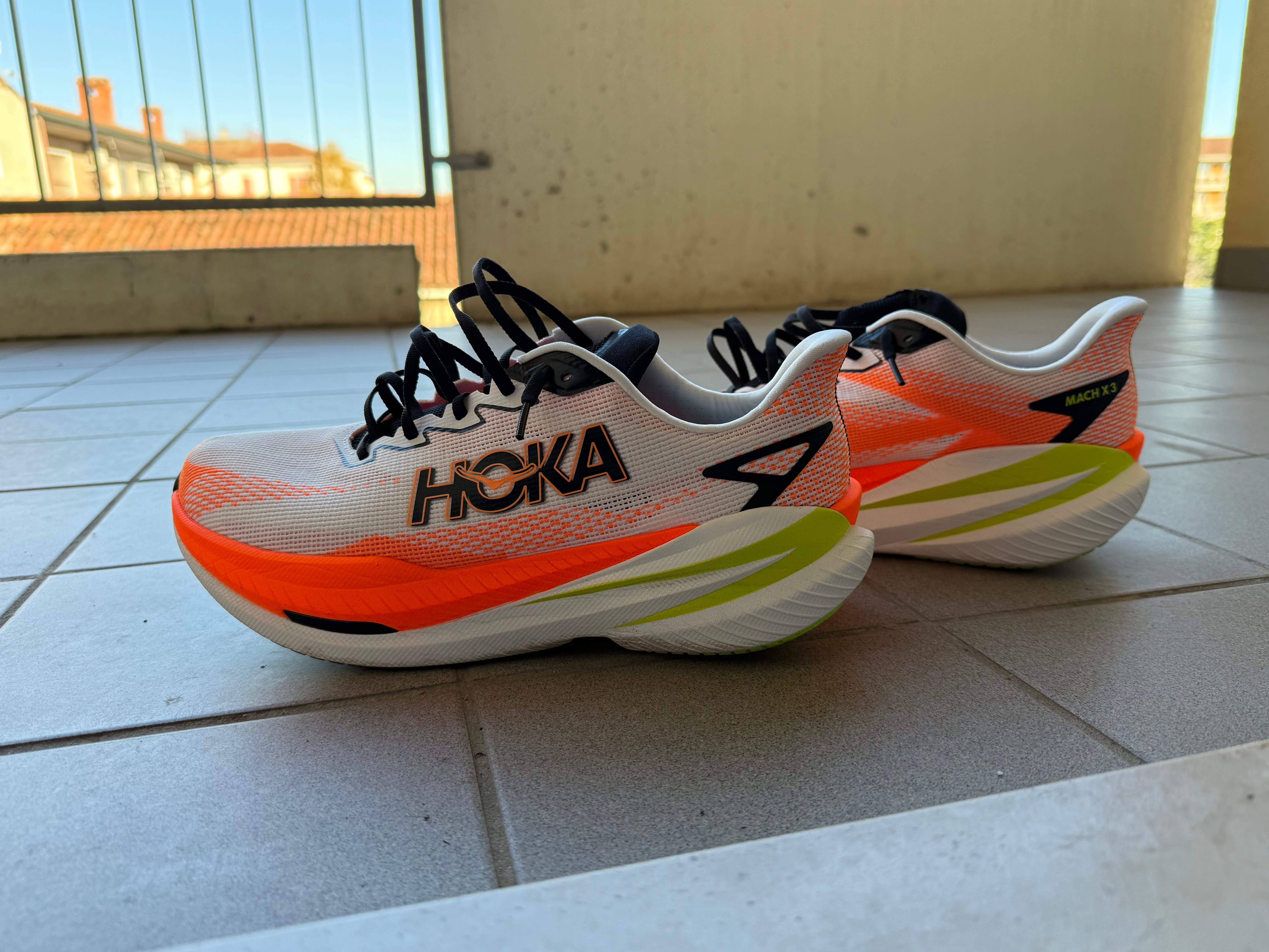 Hoka Mach X 3 Men's Running Shoes - White/Neon Tangerine