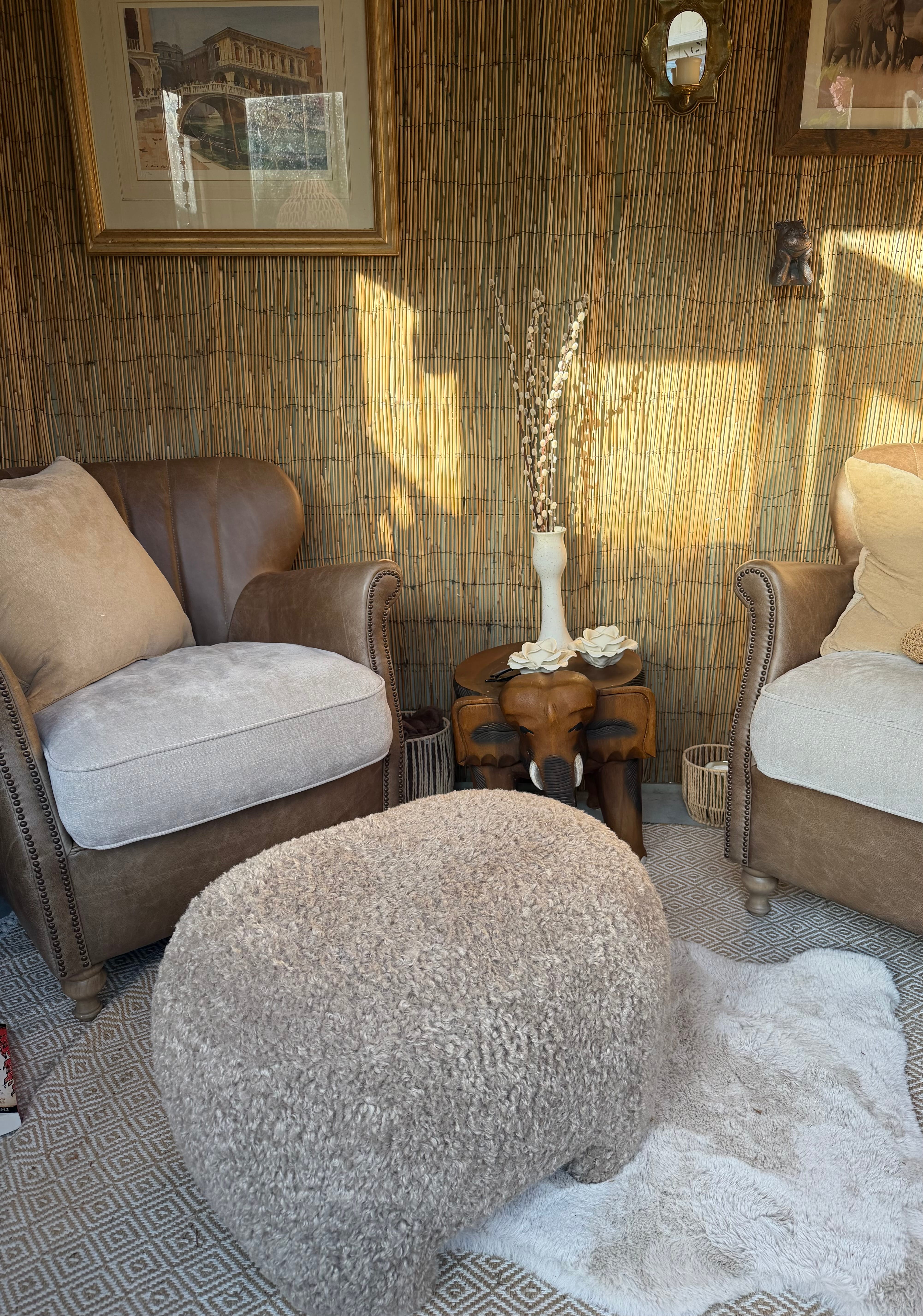 Calvello Faux Shearling Pouffe | Upholstered Footstool | Abigail Ahern